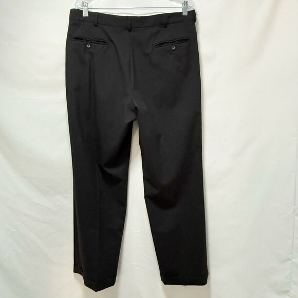 Oscar De La Renta Dress Pants Mens 34x30 Black 100% Wool Pleated - Picture 2 of 16